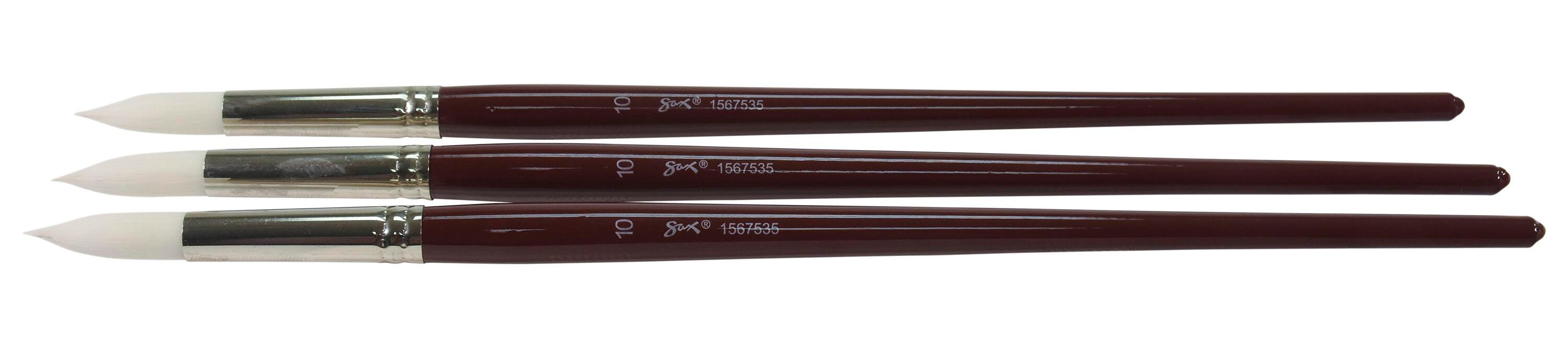 Sax Optimum White Synthetic Taklon Paint Brushes with Long Handles, Round Type, Size 10, Set of 3 1567535